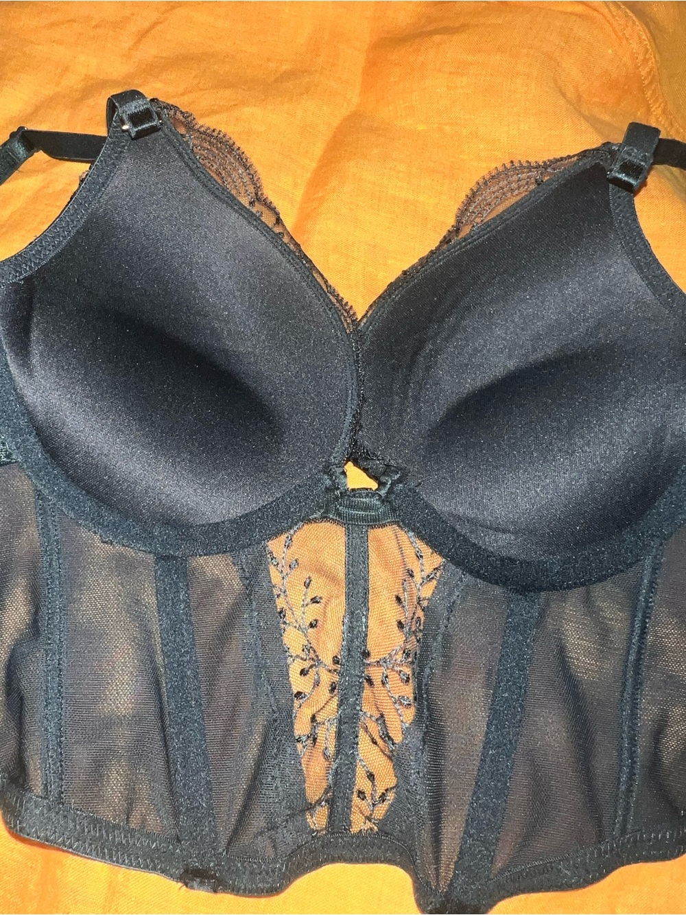 Primark Forest Dark Green Embroidered Mesh Corset Bra Size 34B - Picture 7 of 9